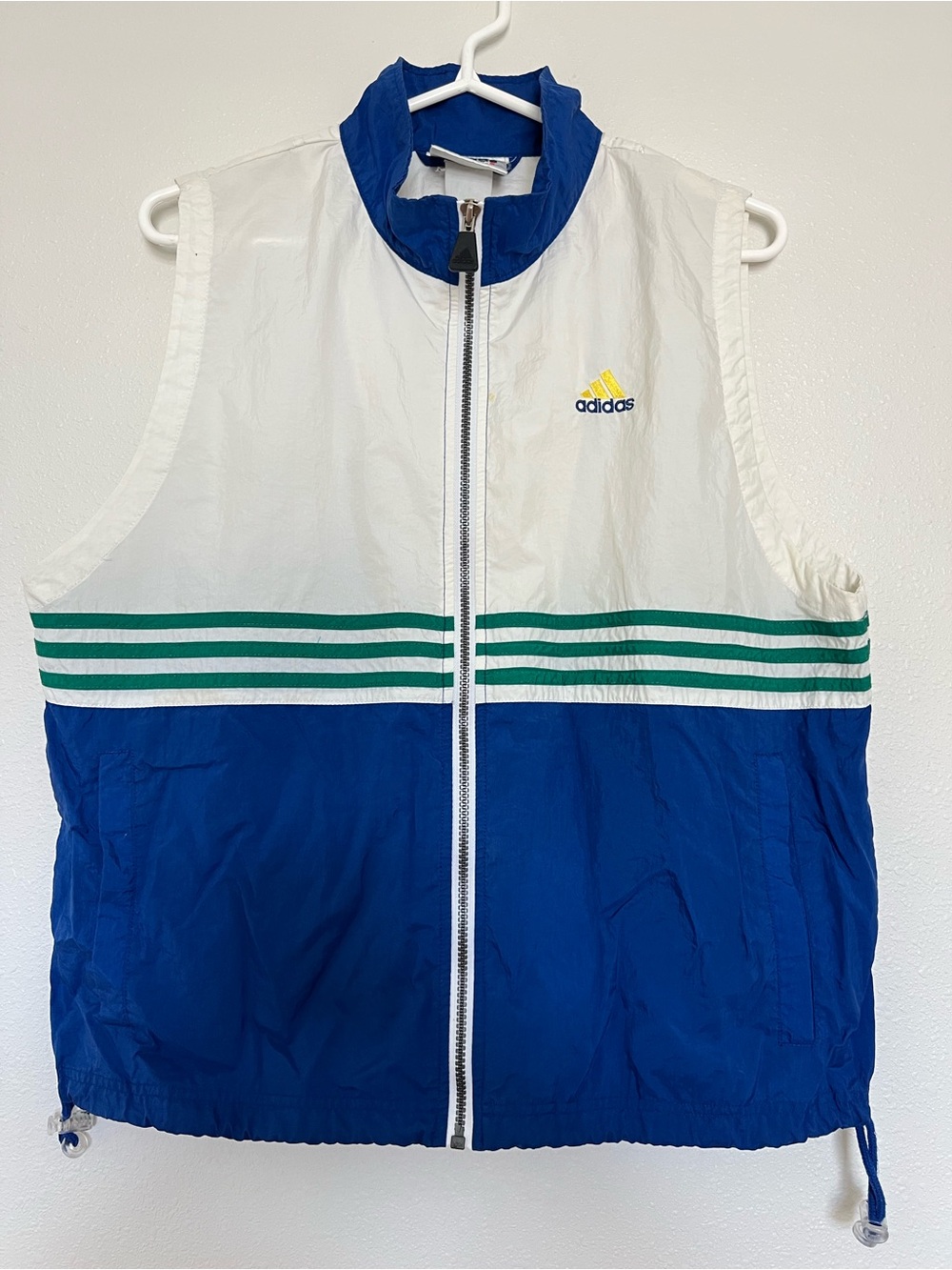 Vintage Adidas Windbreaker Vest Blue White Green Striped Size L